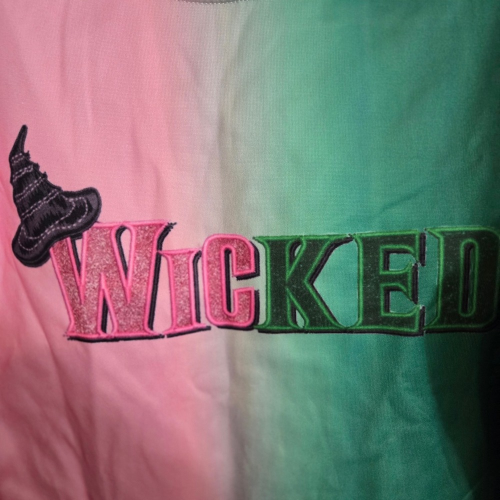 Wicked Women's Small Sweatshirt Pink Green Tie‎ Dye Broadway Musical Crewneck - Picture 3 of 10